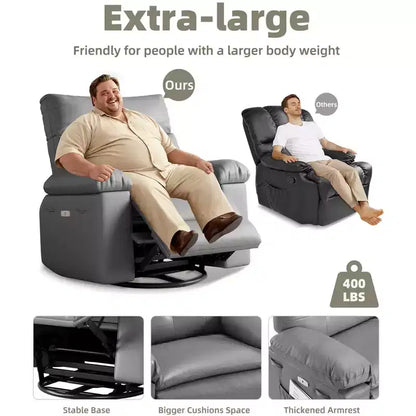 PU Leather Manual Recliner, 360 Degree Rotating Adult Rocking Chair with Side Pockets, Modern Single Sofa Recliner, Beige