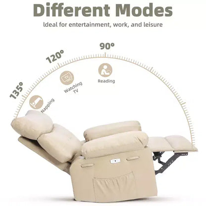 PU Leather Manual Recliner, 360 Degree Rotating Adult Rocking Chair with Side Pockets, Modern Single Sofa Recliner, Beige