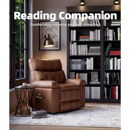 PU Leather Manual Recliner, 360 Degree Rotating Adult Rocking Chair with Side Pockets, Modern Single Sofa Recliner, Beige