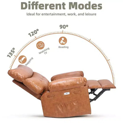 PU Leather Manual Recliner, 360 Degree Rotating Adult Rocking Chair with Side Pockets, Modern Single Sofa Recliner, Beige