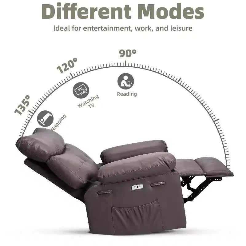 PU Leather Manual Recliner, 360 Degree Rotating Adult Rocking Chair with Side Pockets, Modern Single Sofa Recliner, Beige