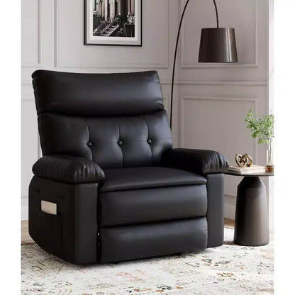 PU Leather Manual Recliner, 360 Degree Rotating Adult Rocking Chair with Side Pockets, Modern Single Sofa Recliner, Beige