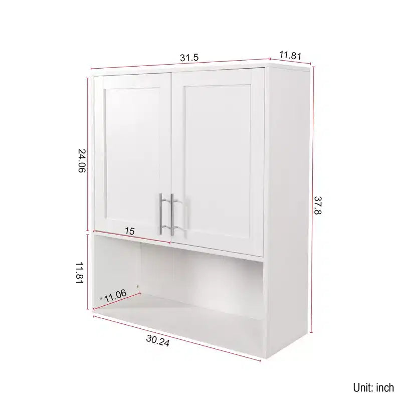 Meuble miroir de salle de bain moderne Samuel GDFStudio de 80 cm avec fente pour mouchoirs, 2 portes et étagère réglable