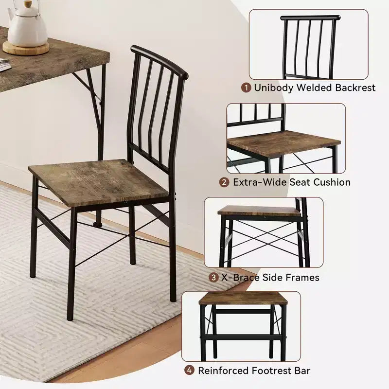 Dyonery 5-Piece Dining Table Set for 4 People, 43.3 Small Kitchen Table Set with 4 Armless Chairs, Solid Wood Top & Metal Legs, Easy Assembly