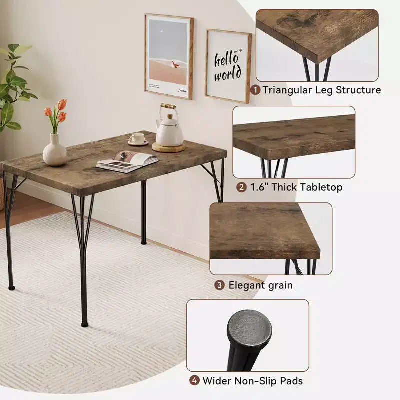 Dyonery 5-Piece Dining Table Set for 4 People, 43.3 Small Kitchen Table Set with 4 Armless Chairs, Solid Wood Top & Metal Legs, Easy Assembly