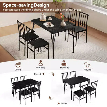 Dyonery 5-Piece Dining Table Set for 4 People, 43.3 Small Kitchen Table Set with 4 Armless Chairs, Solid Wood Top & Metal Legs, Easy Assembly
