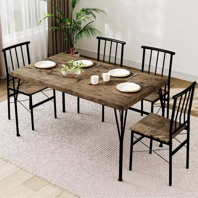 Dyonery 5-Piece Dining Table Set for 4 People, 43.3 Small Kitchen Table Set with 4 Armless Chairs, Solid Wood Top & Metal Legs, Easy Assembly