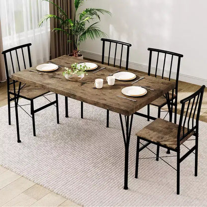Dyonery 5-Piece Dining Table Set for 4 People, 43.3 Small Kitchen Table Set with 4 Armless Chairs, Solid Wood Top & Metal Legs, Easy Assembly