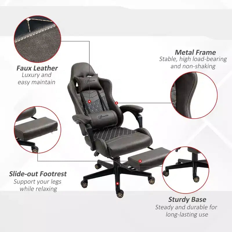 Okak High-Back Gaming Chair with Headrest, Computer Chair with Lumbar Support and Footrest, Office Chair for Study, Reading Room