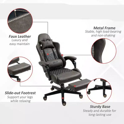 Okak High-Back Gaming Chair with Headrest, Computer Chair with Lumbar Support and Footrest, Office Chair for Study, Reading Room