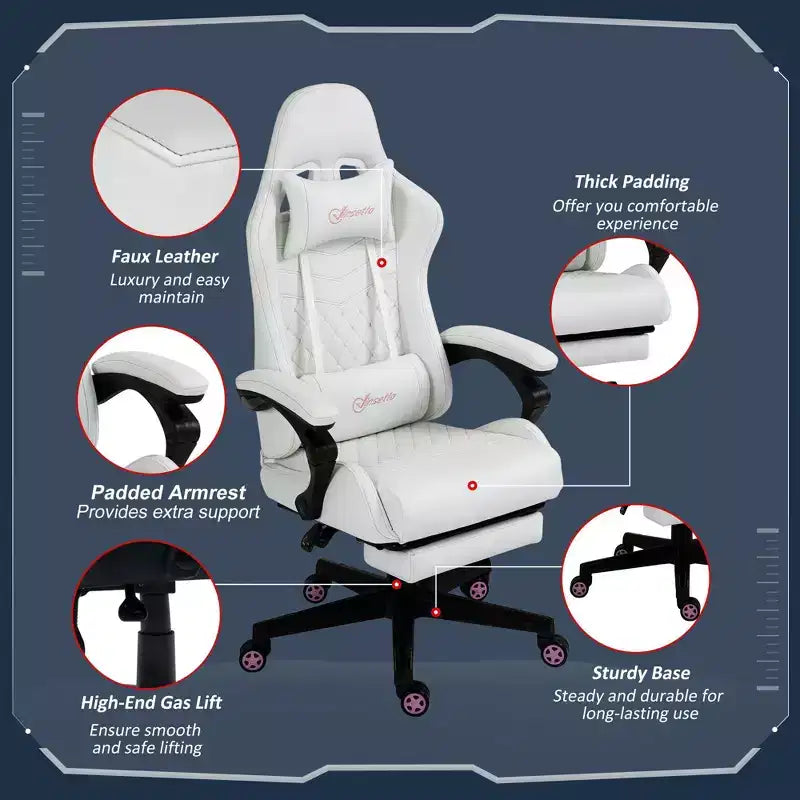 Okak High-Back Gaming Chair with Headrest, Computer Chair with Lumbar Support and Footrest, Office Chair for Study, Reading Room
