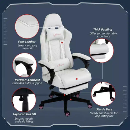 Okak High-Back Gaming Chair with Headrest, Computer Chair with Lumbar Support and Footrest, Office Chair for Study, Reading Room