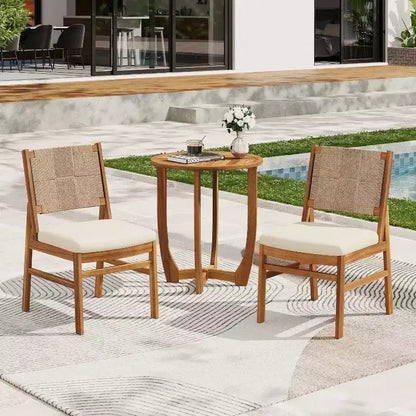 Christopher Knight Home Daisy 3 Piece Patio Rustic Acacia Wood Dining Set with Wicker Woven Chair