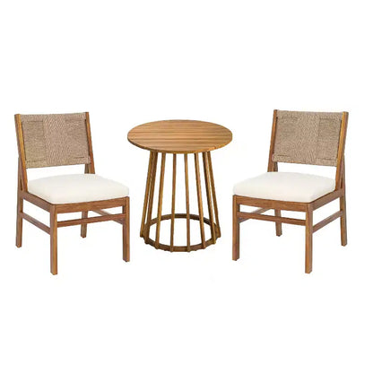 Christopher Knight Home Elara 3-Piece Patio Rustic Wood Dining Set with Wicker Woven Chairs