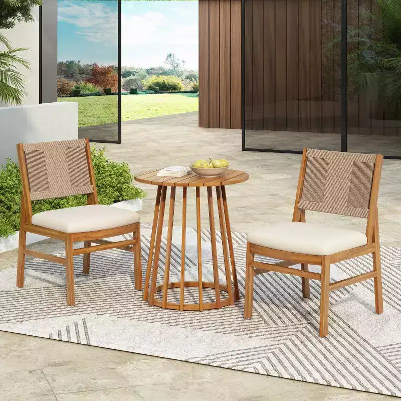 Christopher Knight Home Elara 3-Piece Patio Rustic Wood Dining Set with Wicker Woven Chairs
