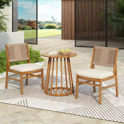 Christopher Knight Home Elara 3-Piece Patio Rustic Wood Dining Set with Wicker Woven Chairs