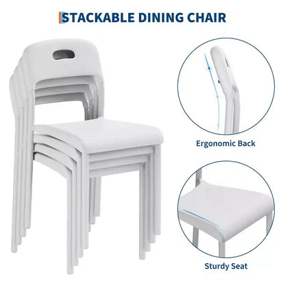 Plastic Stackable Dining Chairs with Metal Legs for Conference Room Office Dining Table, Easy Assembly, Stain-Resistant, Indoor & Outdoor Use