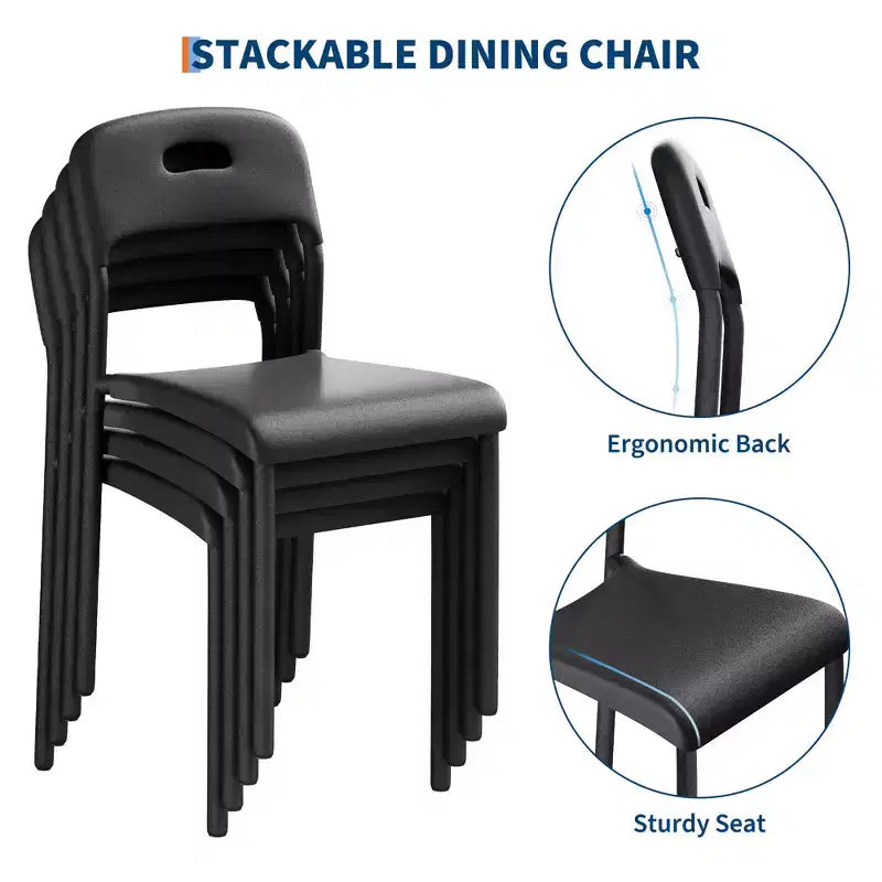 Plastic Stackable Dining Chairs with Metal Legs for Conference Room Office Dining Table, Easy Assembly, Stain-Resistant, Indoor & Outdoor Use