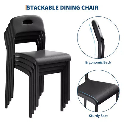 Plastic Stackable Dining Chairs with Metal Legs for Conference Room Office Dining Table, Easy Assembly, Stain-Resistant, Indoor & Outdoor Use