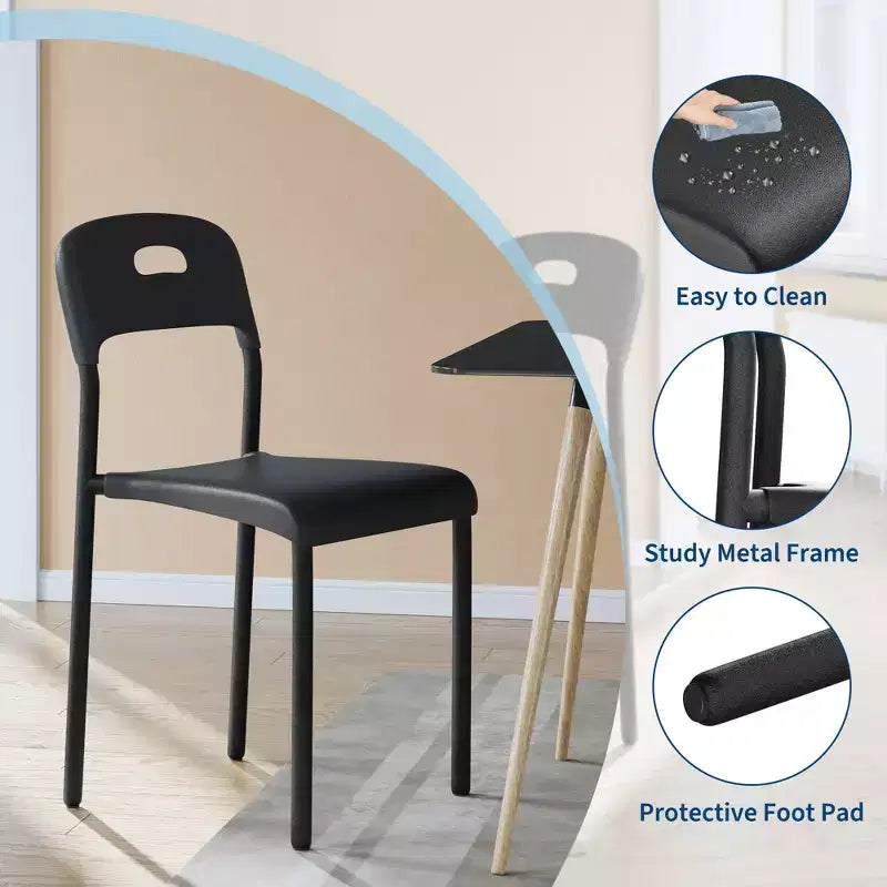 Plastic Stackable Dining Chairs with Metal Legs for Conference Room Office Dining Table, Easy Assembly, Stain-Resistant, Indoor & Outdoor Use