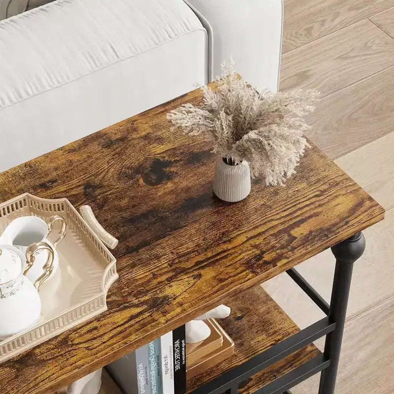 43 Industrial Console Table with 3 Tiers, Narrow Entryway and Sofa Table with Shelves, Space-Saving Design for Hallway, Living Room, Small Areas