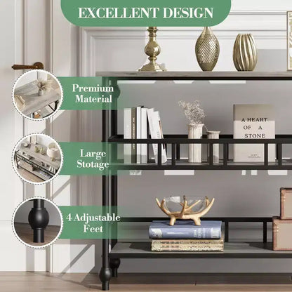 43 Industrial Console Table with 3 Tiers, Narrow Entryway and Sofa Table with Shelves, Space-Saving Design for Hallway, Living Room, Small Areas