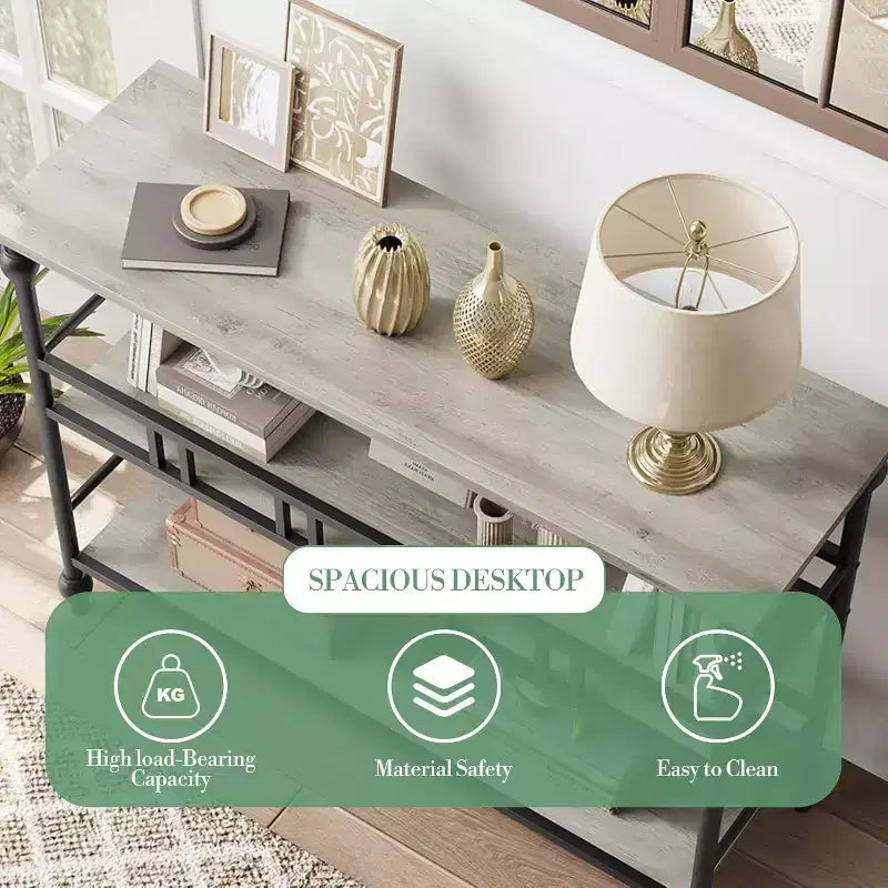 43 Industrial Console Table with 3 Tiers, Narrow Entryway and Sofa Table with Shelves, Space-Saving Design for Hallway, Living Room, Small Areas