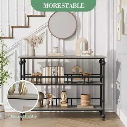 43 Industrial Console Table with 3 Tiers, Narrow Entryway and Sofa Table with Shelves, Space-Saving Design for Hallway, Living Room, Small Areas
