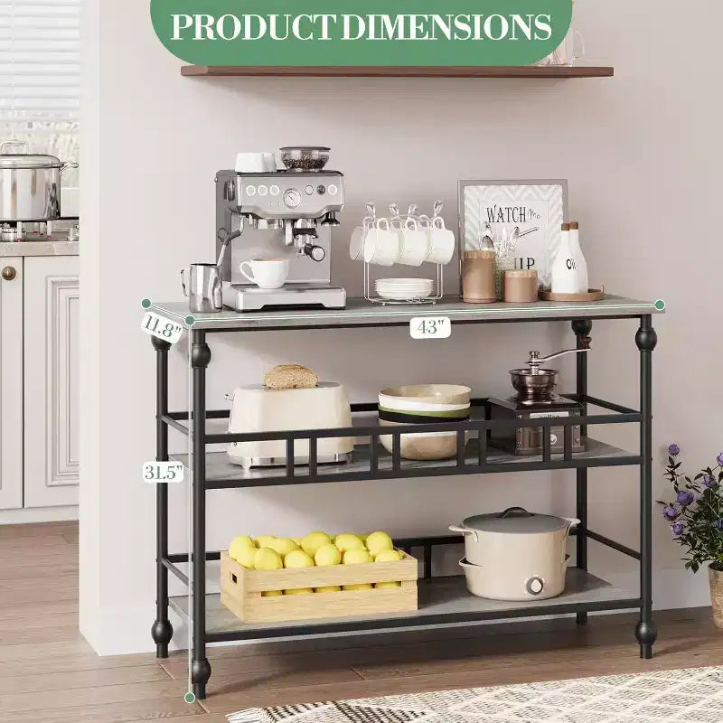 43 Industrial Console Table with 3 Tiers, Narrow Entryway and Sofa Table with Shelves, Space-Saving Design for Hallway, Living Room, Small Areas