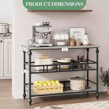 43 Industrial Console Table with 3 Tiers, Narrow Entryway and Sofa Table with Shelves, Space-Saving Design for Hallway, Living Room, Small Areas