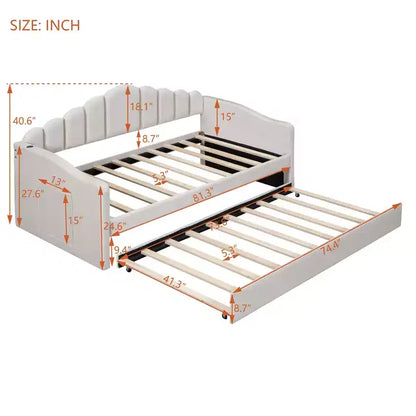 Lit de repos gigogne simple Bellemave pour adultes, enfants, filles, adolescents, lits de repos gigognes pour salon, velours, beige