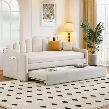 Lit de repos gigogne simple Bellemave pour adultes, enfants, filles, adolescents, lits de repos gigognes pour salon, velours, beige