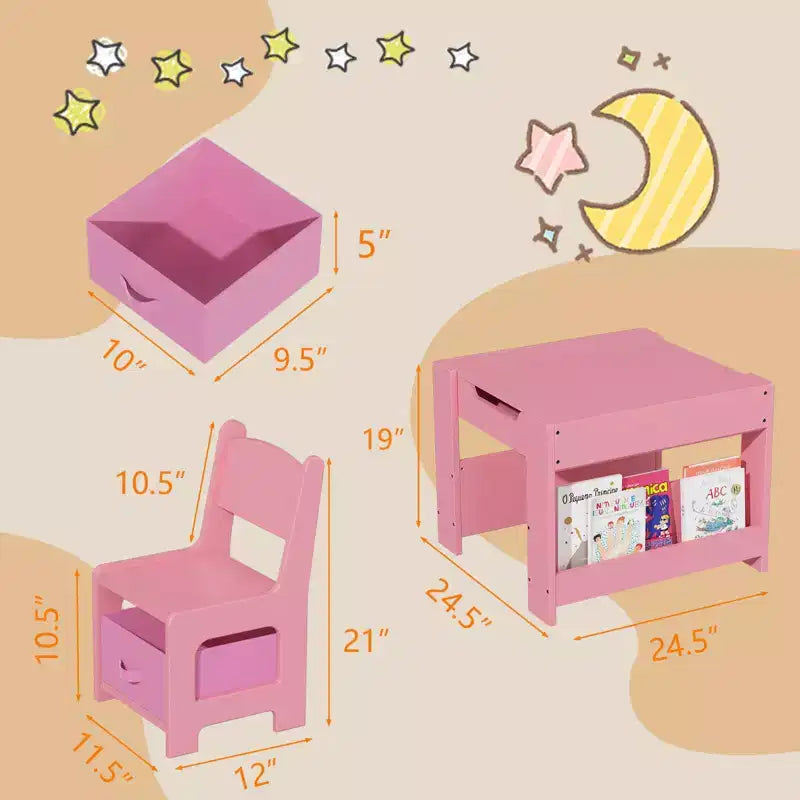 GustoWave Kids Art Table and Chair Set,3 in 1 Activity Table with 2 Chairs, Toddlers Craft Table Art Desk for Home Daycare Playroom