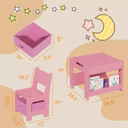 GustoWave Kids Art Table and Chair Set,3 in 1 Activity Table with 2 Chairs, Toddlers Craft Table Art Desk for Home Daycare Playroom