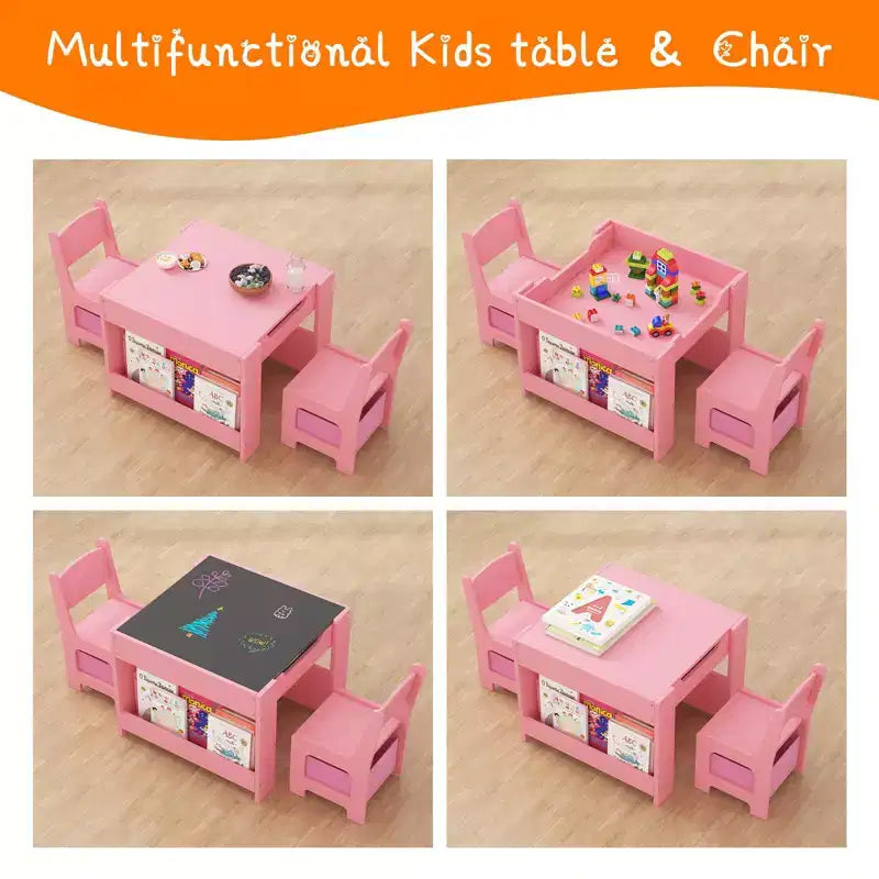 GustoWave Kids Art Table and Chair Set,3 in 1 Activity Table with 2 Chairs, Toddlers Craft Table Art Desk for Home Daycare Playroom