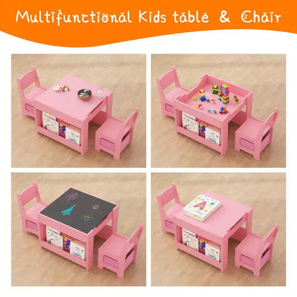 GustoWave Kids Art Table and Chair Set,3 in 1 Activity Table with 2 Chairs, Toddlers Craft Table Art Desk for Home Daycare Playroom