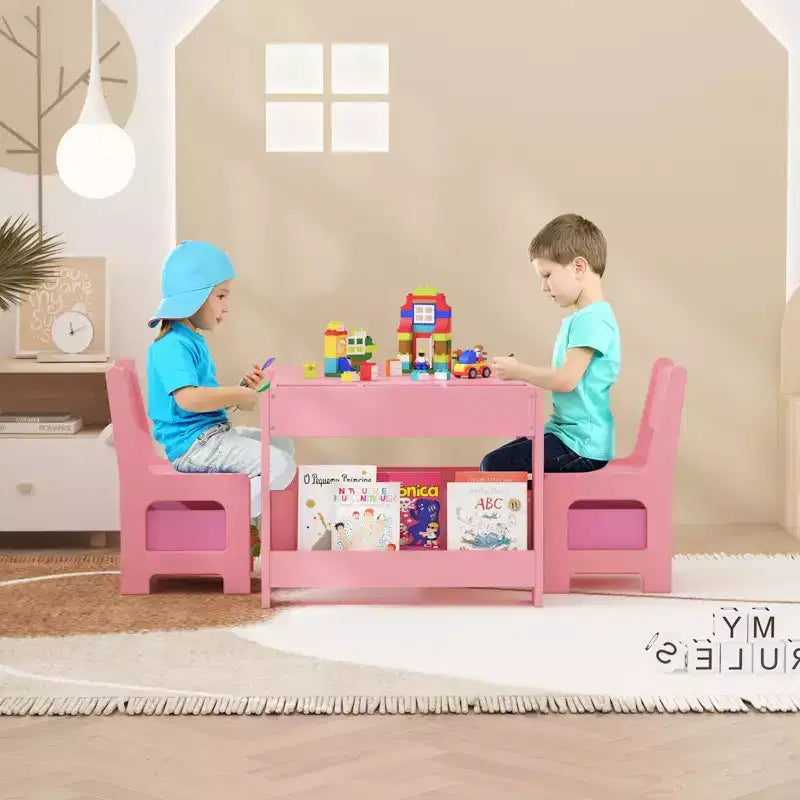GustoWave Kids Art Table and Chair Set,3 in 1 Activity Table with 2 Chairs, Toddlers Craft Table Art Desk for Home Daycare Playroom
