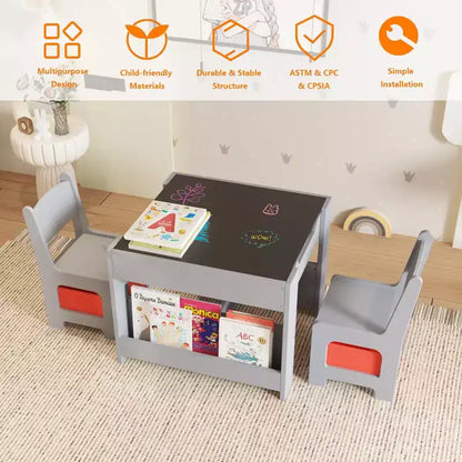 GustoWave Kids Art Table and Chair Set,3 in 1 Activity Table with 2 Chairs, Toddlers Craft Table Art Desk for Home Daycare Playroom