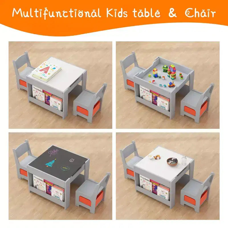 GustoWave Kids Art Table and Chair Set,3 in 1 Activity Table with 2 Chairs, Toddlers Craft Table Art Desk for Home Daycare Playroom