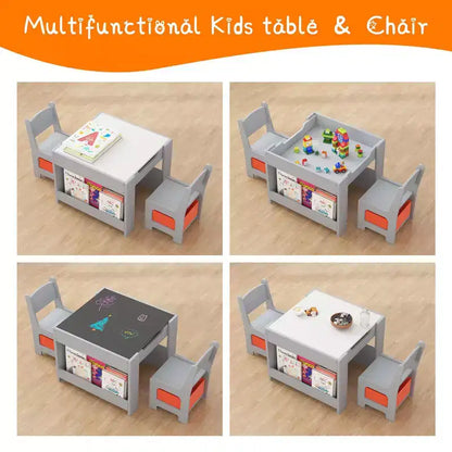 GustoWave Kids Art Table and Chair Set,3 in 1 Activity Table with 2 Chairs, Toddlers Craft Table Art Desk for Home Daycare Playroom