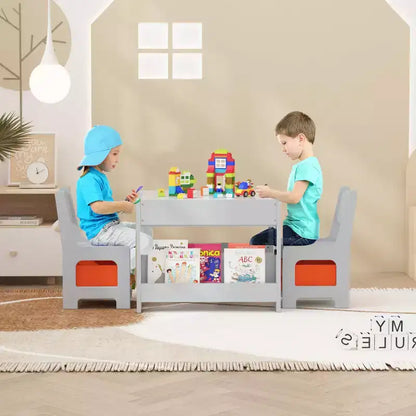 GustoWave Kids Art Table and Chair Set,3 in 1 Activity Table with 2 Chairs, Toddlers Craft Table Art Desk for Home Daycare Playroom