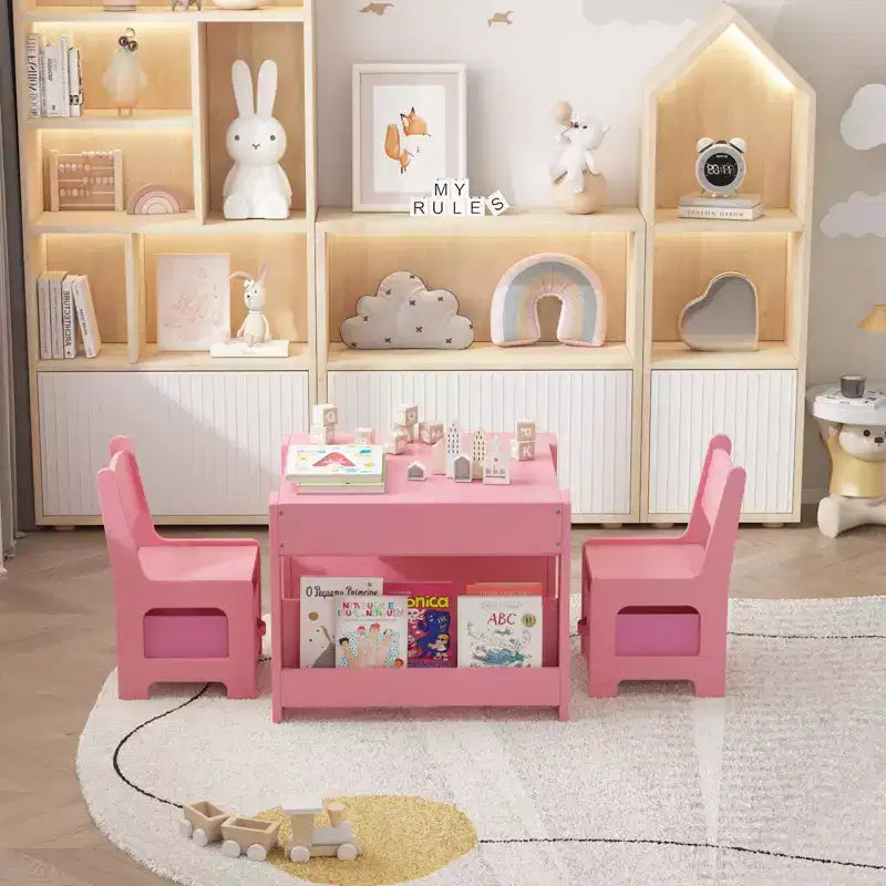 GustoWave Kids Art Table and Chair Set,3 in 1 Activity Table with 2 Chairs, Toddlers Craft Table Art Desk for Home Daycare Playroom