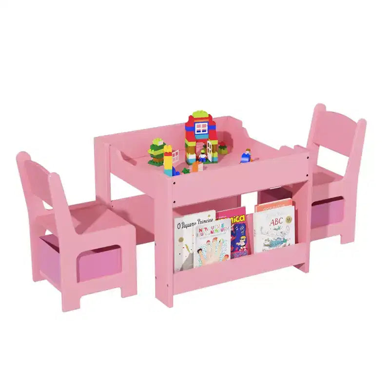 GustoWave Kids Art Table and Chair Set,3 in 1 Activity Table with 2 Chairs, Toddlers Craft Table Art Desk for Home Daycare Playroom