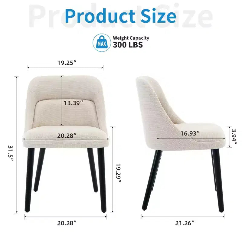 Lot de 2 chaises de salle à manger avec pieds en bois, revêtement en tissu de lin pour cuisine, salle à manger, café, salon