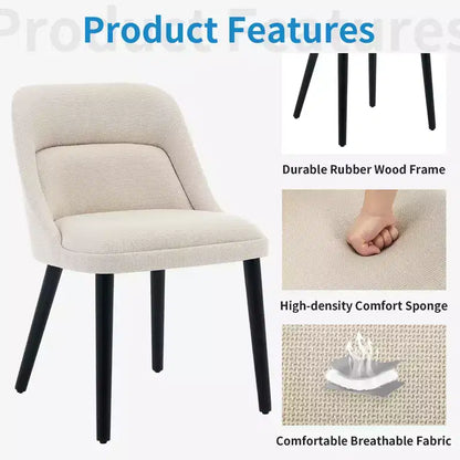 Lot de 2 chaises de salle à manger avec pieds en bois, revêtement en tissu de lin pour cuisine, salle à manger, café, salon