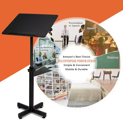 VINGLI Classic Lectern Podium Stand, Height Adjustable Mobile Podium, Multi-Purpose Tabletop for Speech, Lecture, Laptop Desk with Edge Stopper, Black