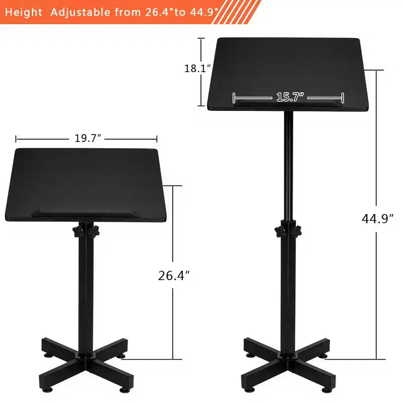 VINGLI Classic Lectern Podium Stand, Height Adjustable Mobile Podium, Multi-Purpose Tabletop for Speech, Lecture, Laptop Desk with Edge Stopper, Black