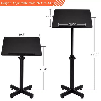 VINGLI Classic Lectern Podium Stand, Height Adjustable Mobile Podium, Multi-Purpose Tabletop for Speech, Lecture, Laptop Desk with Edge Stopper, Black