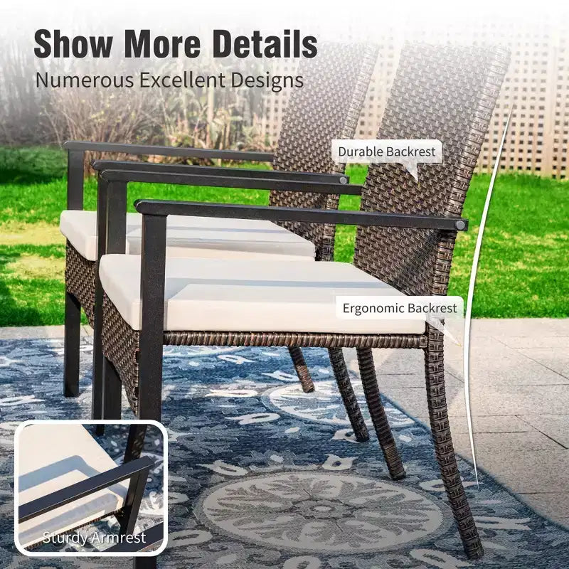 Captiva Designs – Ensemble de salle à manger d'extérieur 9 pièces, table carrée en fonte d'aluminium avec trou pour parasol et chaises en rotin tressé rembourrées