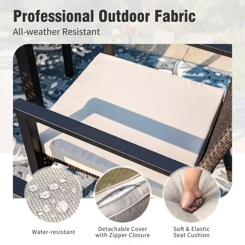 Captiva Designs – Ensemble de salle à manger d'extérieur 9 pièces, table carrée en fonte d'aluminium avec trou pour parasol et chaises en rotin tressé rembourrées